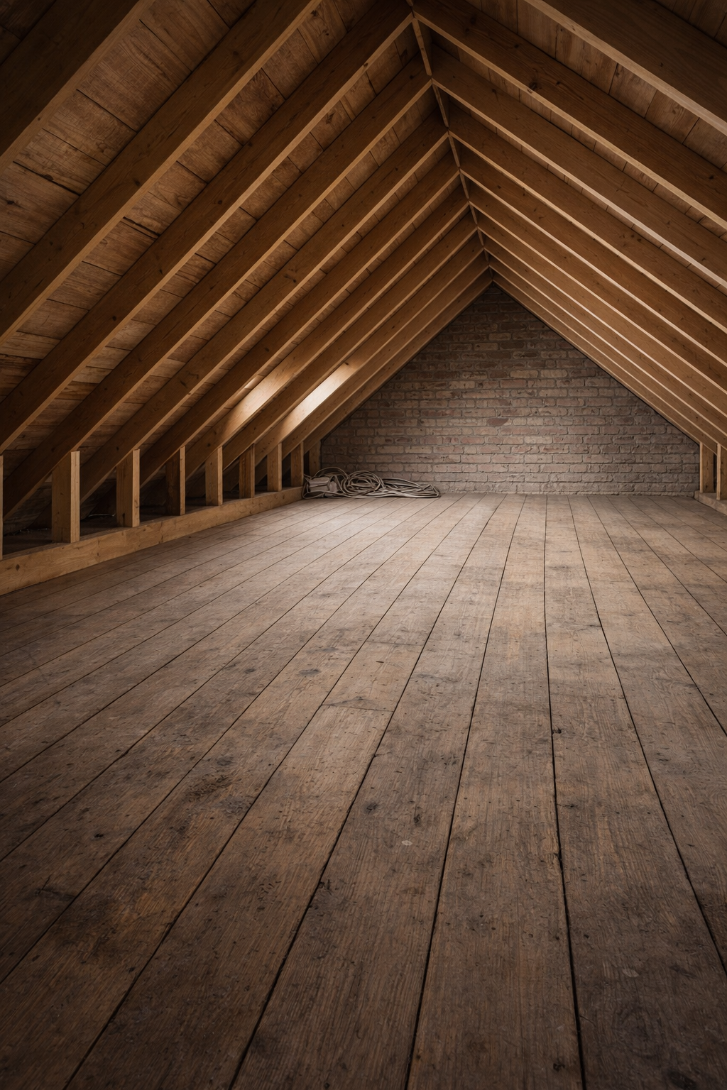 Clean loft with exposed rafters after insulation removal