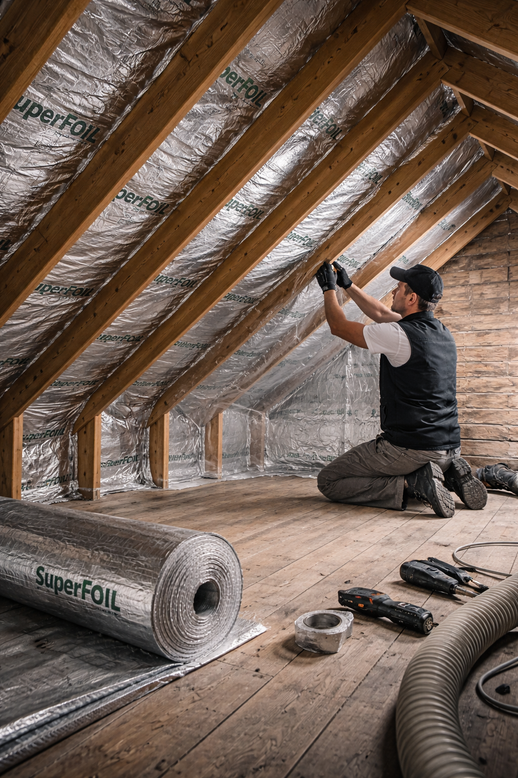 SuperFOIL insulation being installed in a loft
